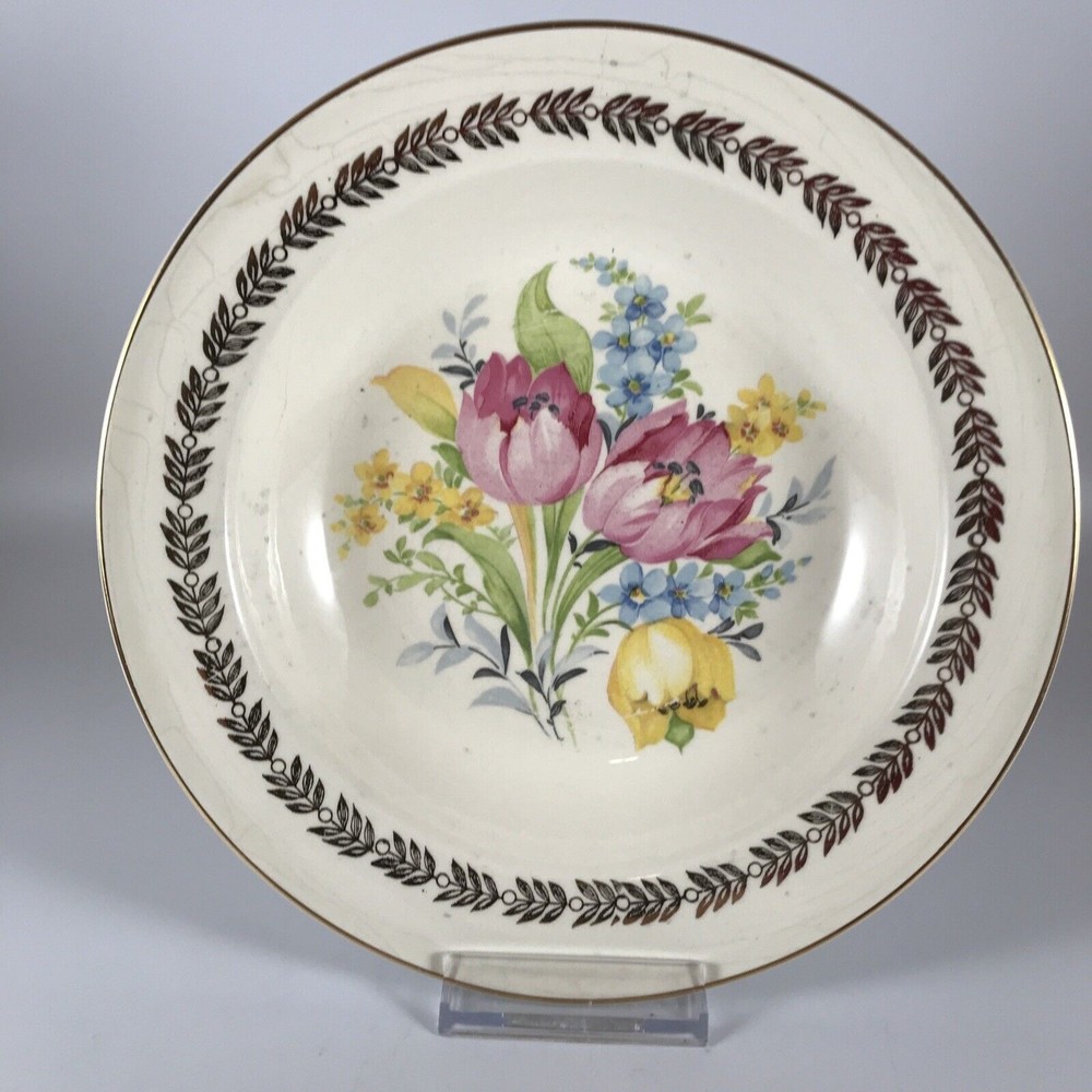 Edwin Knowles China Co Hostess Shape Soup Bowl Floral Spring 22k Gold USA 37-4